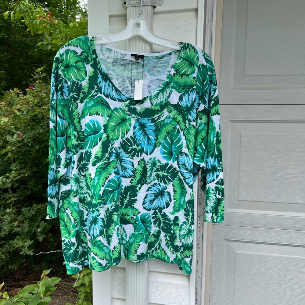 NWT Talbots Pretty V-Neck Leaves Lightweight Cotton Sweater